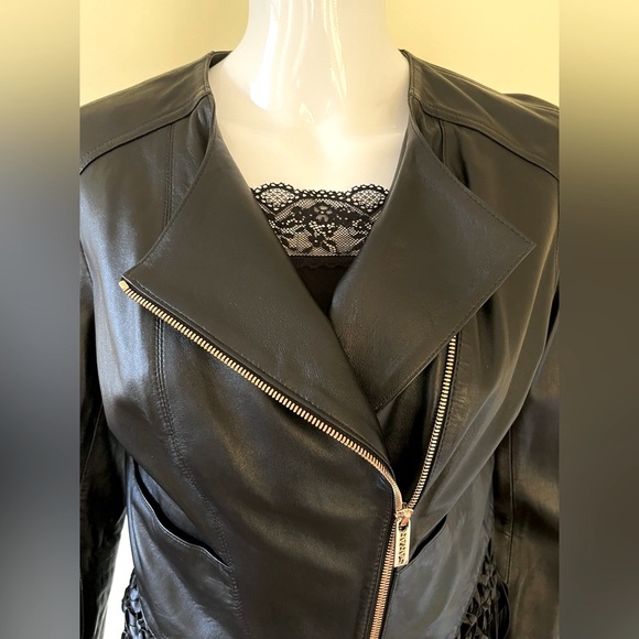 New Soft Black real Lamb leather Biker jacket Long leather tassels EUR 38 US 6-8 - Picture 4 of 16